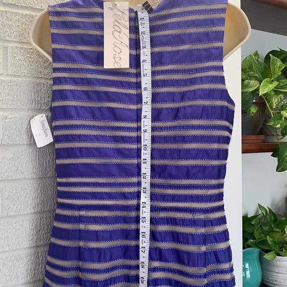 Lela Rose Silk Size 6 Dark Violet/Blue Striped Sleeveless Dress Faux Wrap Skirt - Picture 5 of 15